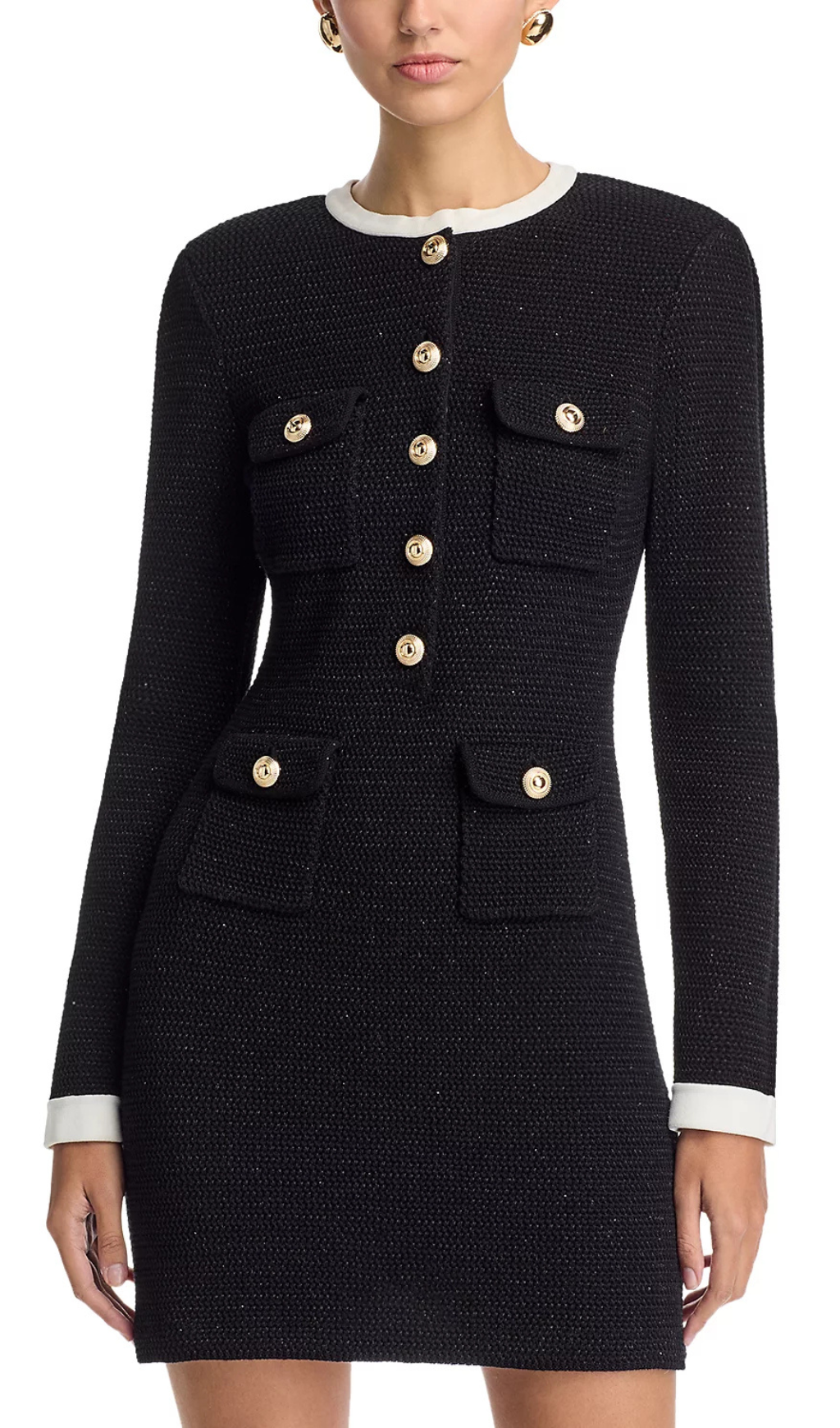 Knit Contrast Collar Long Sleeve Mini Dress