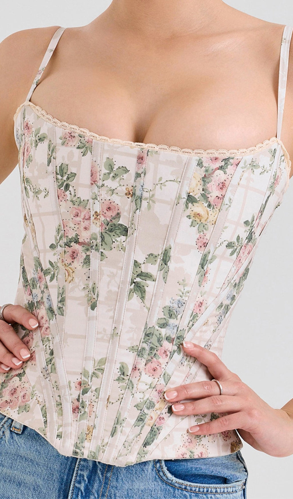 Devica Beige Floral Corset Top