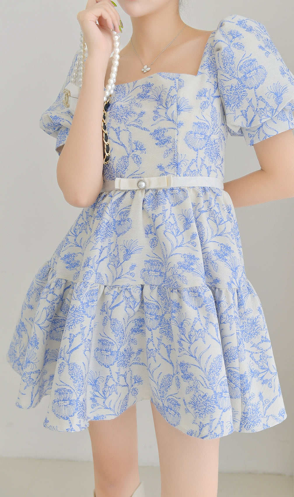 French Puff Sleeve Printed Mini Dress