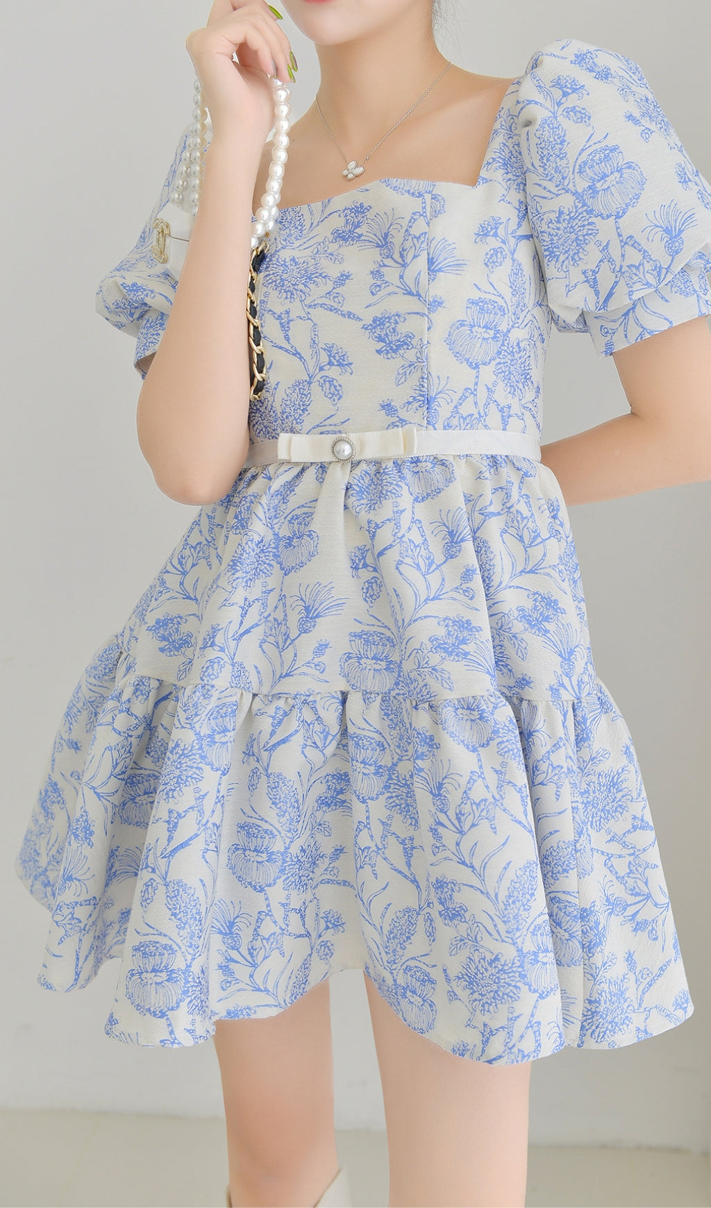 French Puff Sleeve Printed Mini Dress