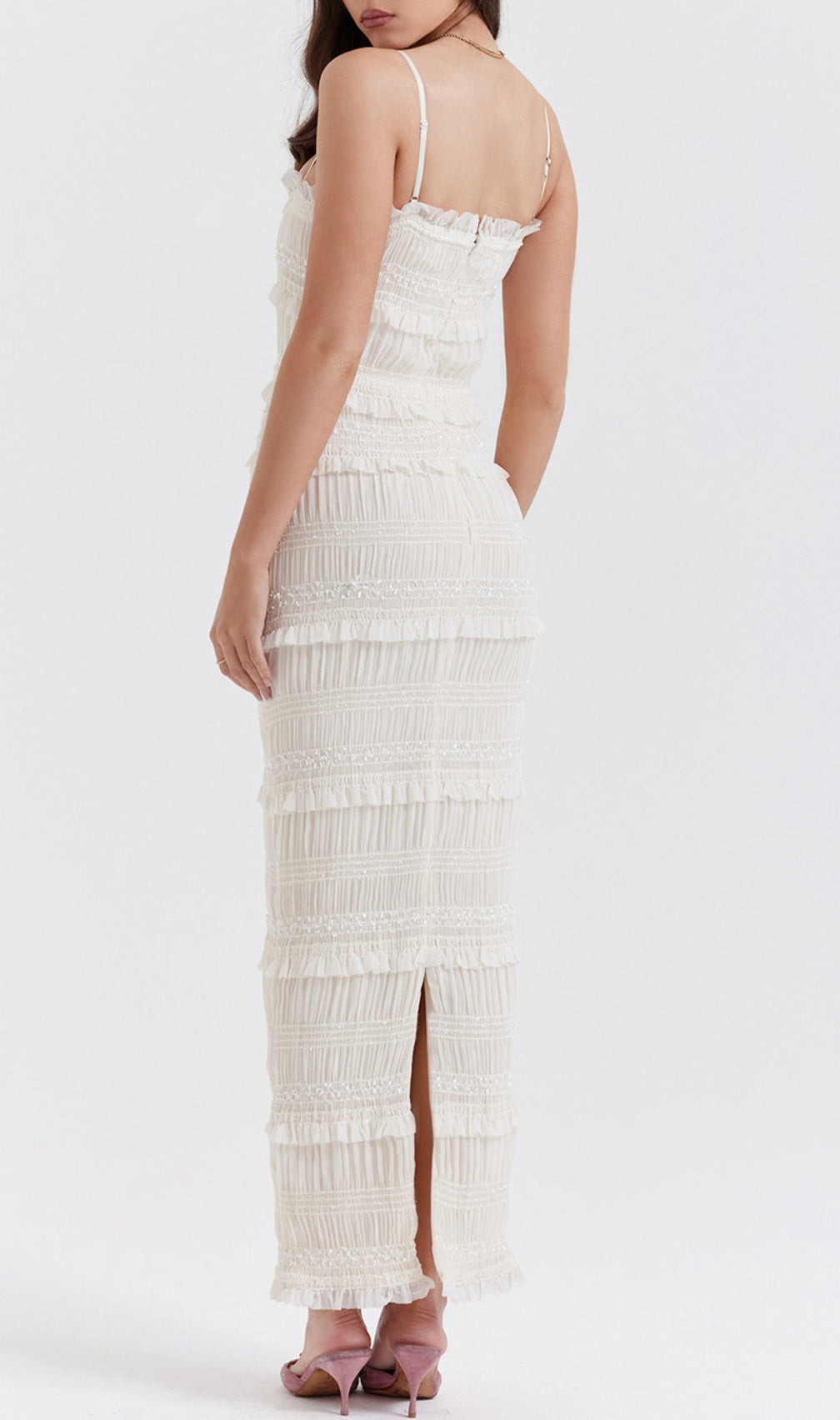 Ivory Sequin Pleat Maxi Dress