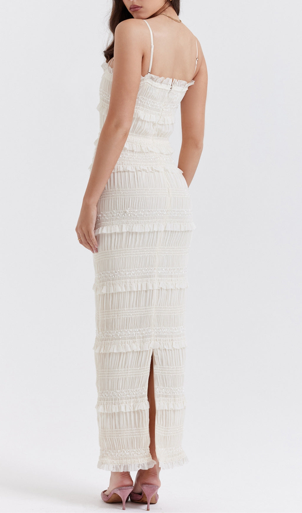 Ivory Sequin Pleat Maxi Dress