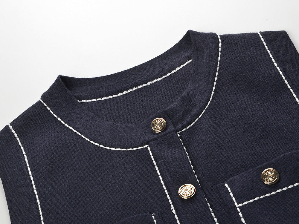 Topstitched Knit Shift Dress