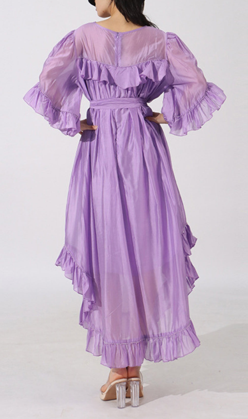 Elkie Purple Ruffle Long Sleeve Maxi Dress
