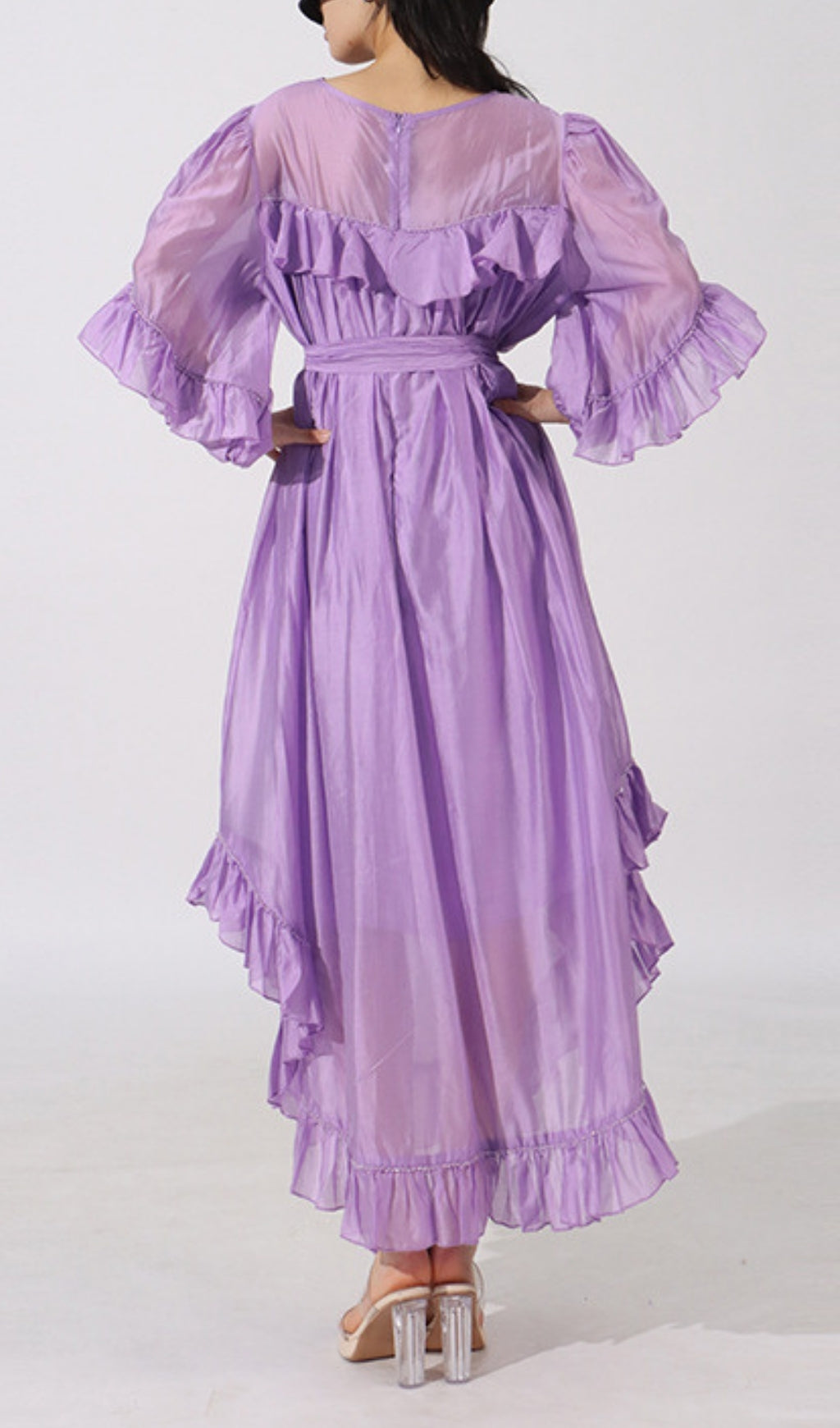 Elkie Purple Ruffle Long Sleeve Maxi Dress