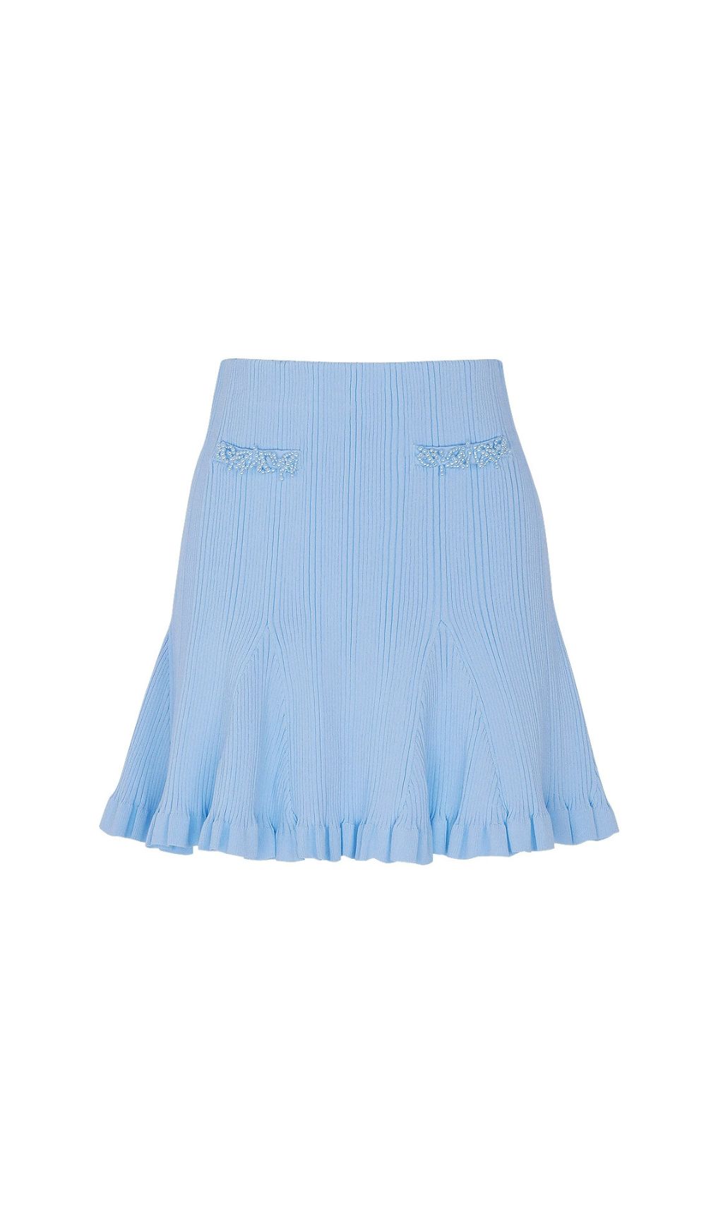 Julio Chic Baby Blue Ribbed Knit Cardigan & Ruffle Mini Skirt Set