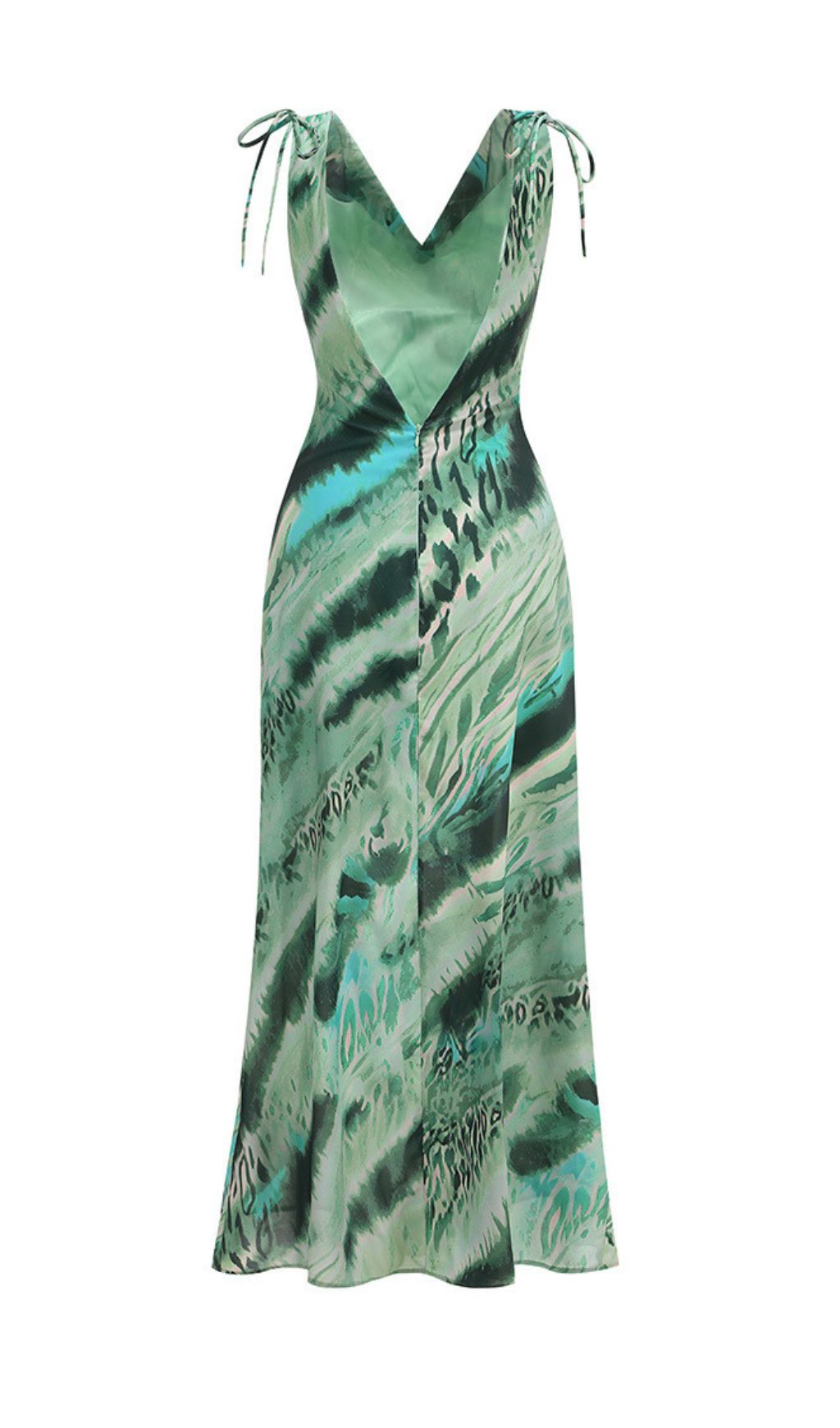 Jaffer Women's Green & Teal Abstract Print Cowl Neck Maxi Dress
