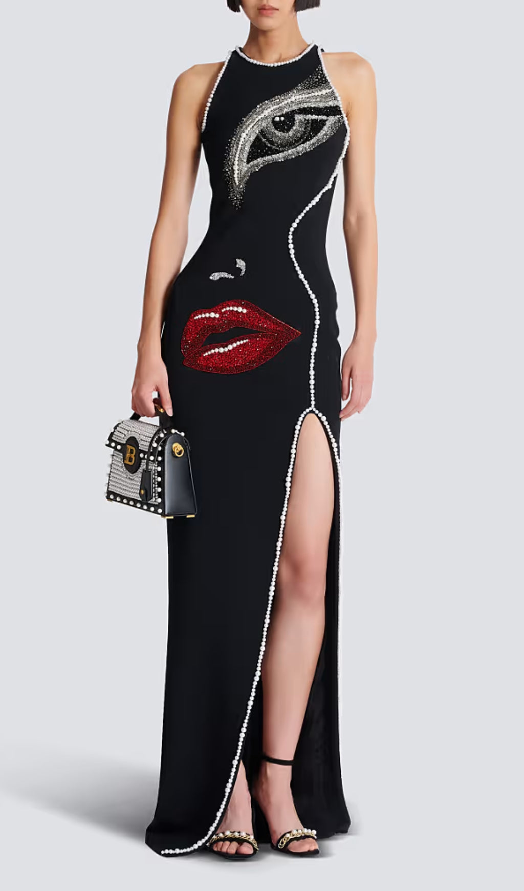 Greta Black Diamante Beaded Maxi Dress