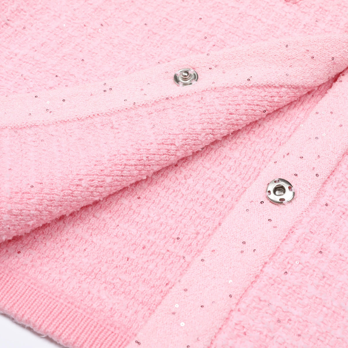 Joanna Luxe Tweed-Inspired Knit Mini Dress | Embellished Button & Pockets