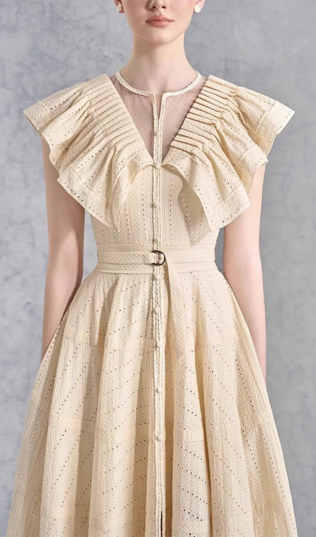 Doris V-Neck Pleated Midi Dress