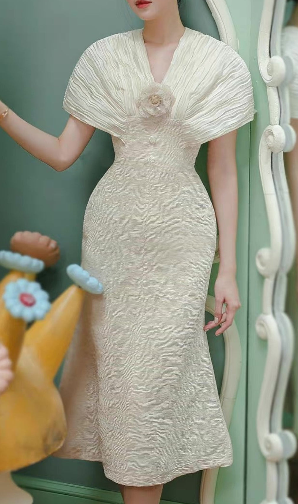 Endre V-Neck Flower Midi Dress