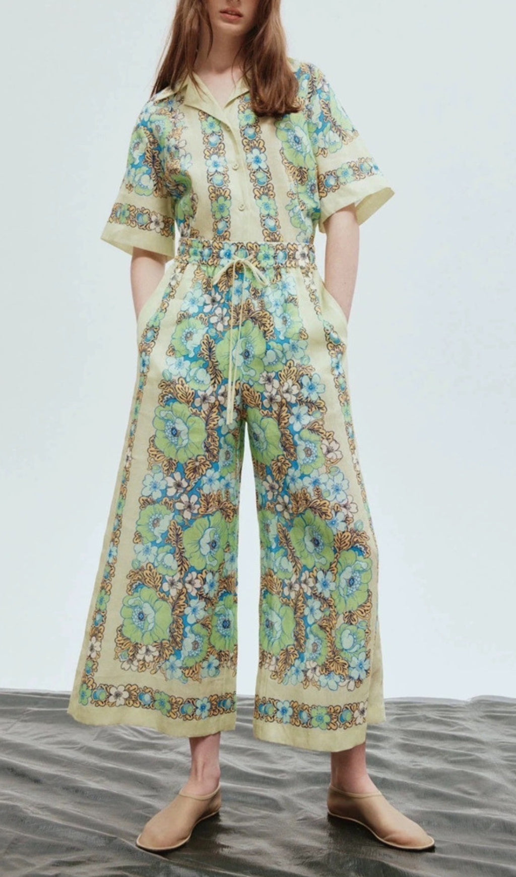 Alonsa Green Floral Two-Piece Suit