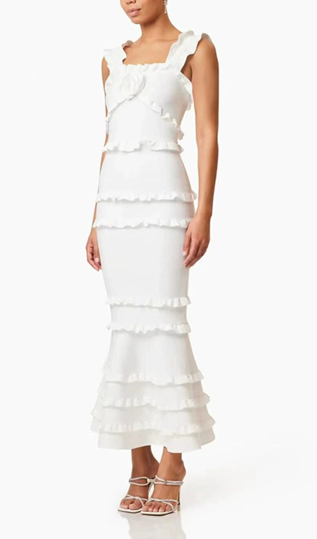 Duana White Flower Midi Dress