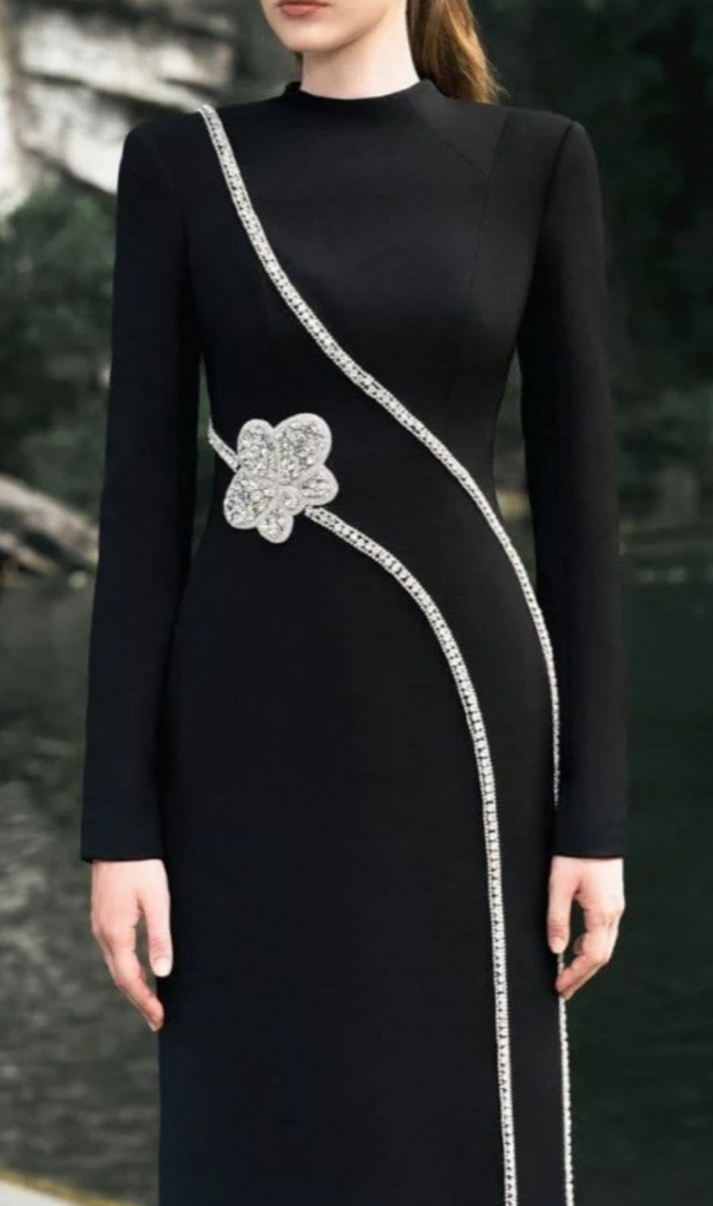 Galatia Black Diamante Long Sleeve Maxi Dress