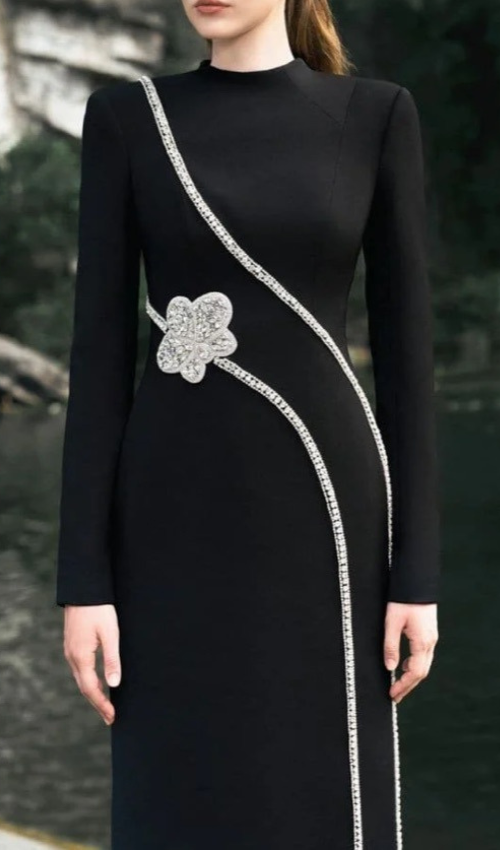 Galatia Black Diamante Long Sleeve Maxi Dress