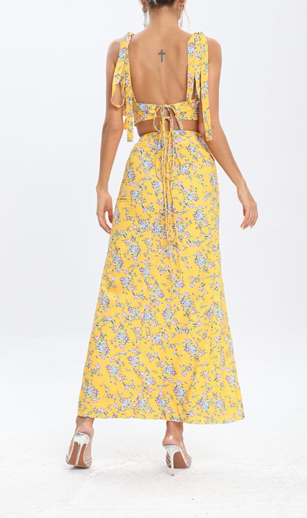 Floral Design Two Piece Set In Yellow