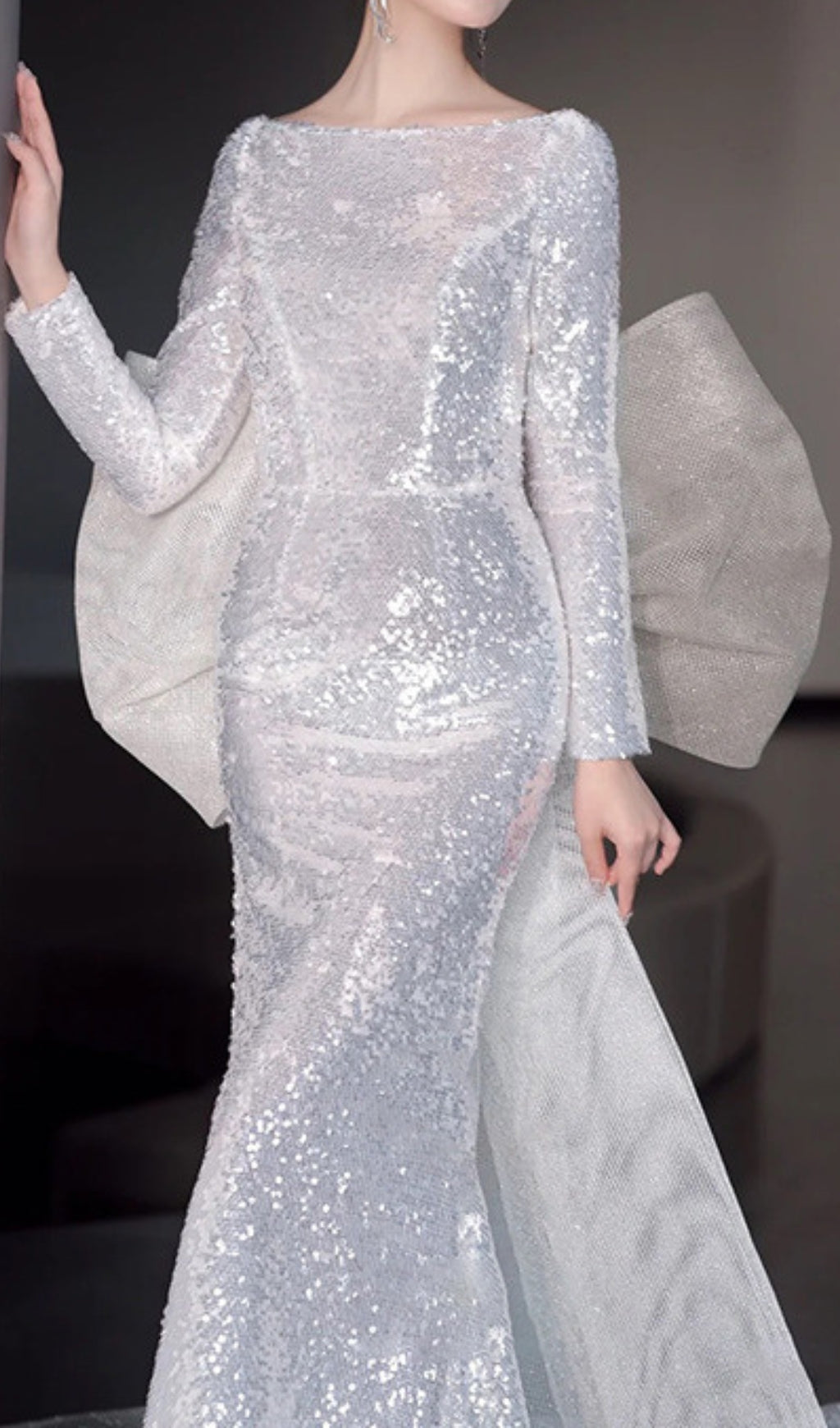 Cyma Sequin Long Sleeve Bow Maxi Dress