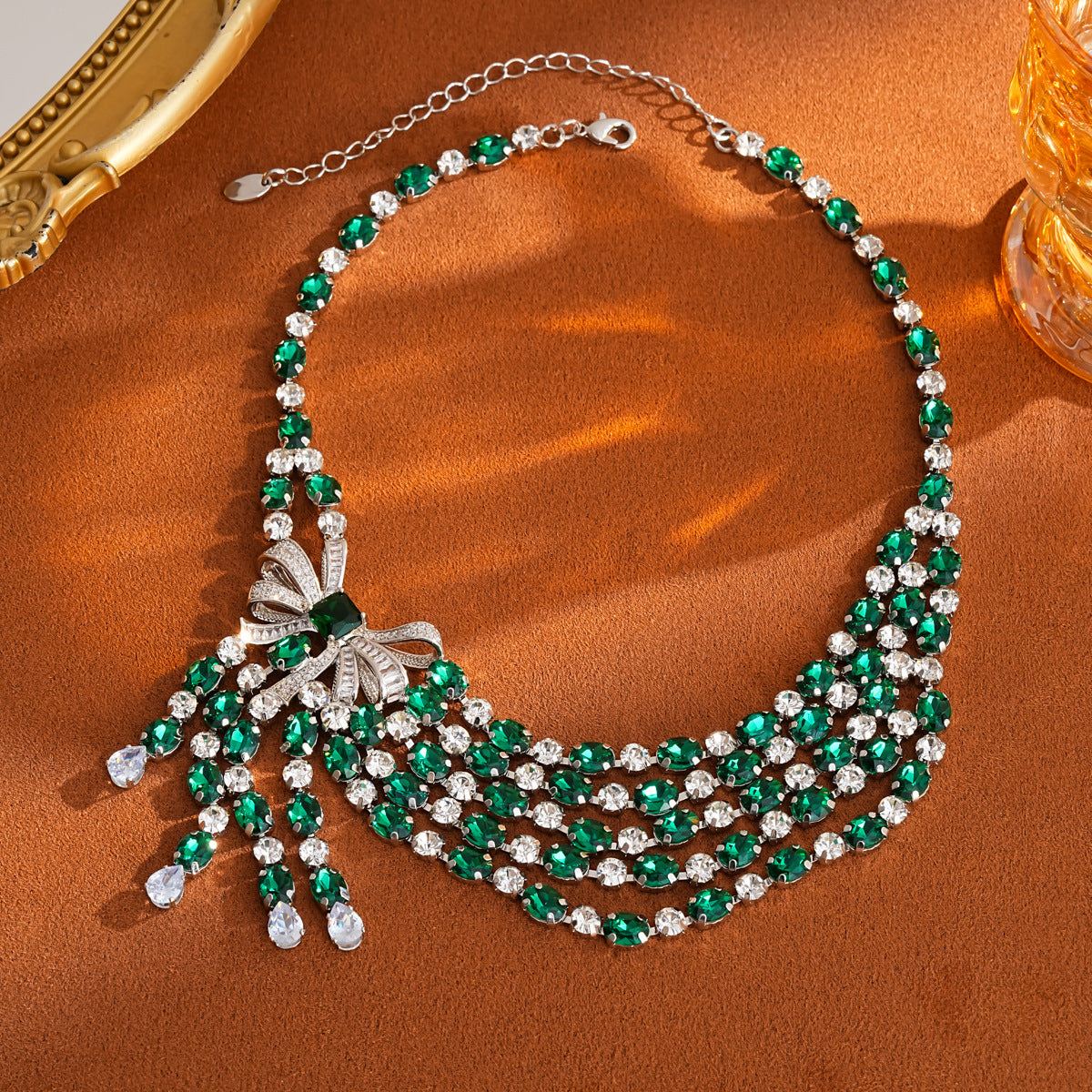 Elegant Emerald Green Bow Cubic Zirconia Jewelry Set