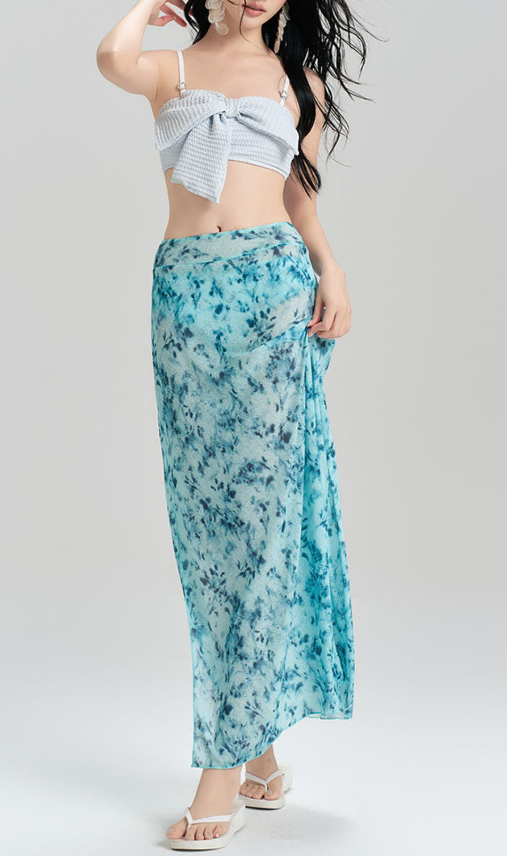 Grazia Blue Printed Three-Piece Swimsuit