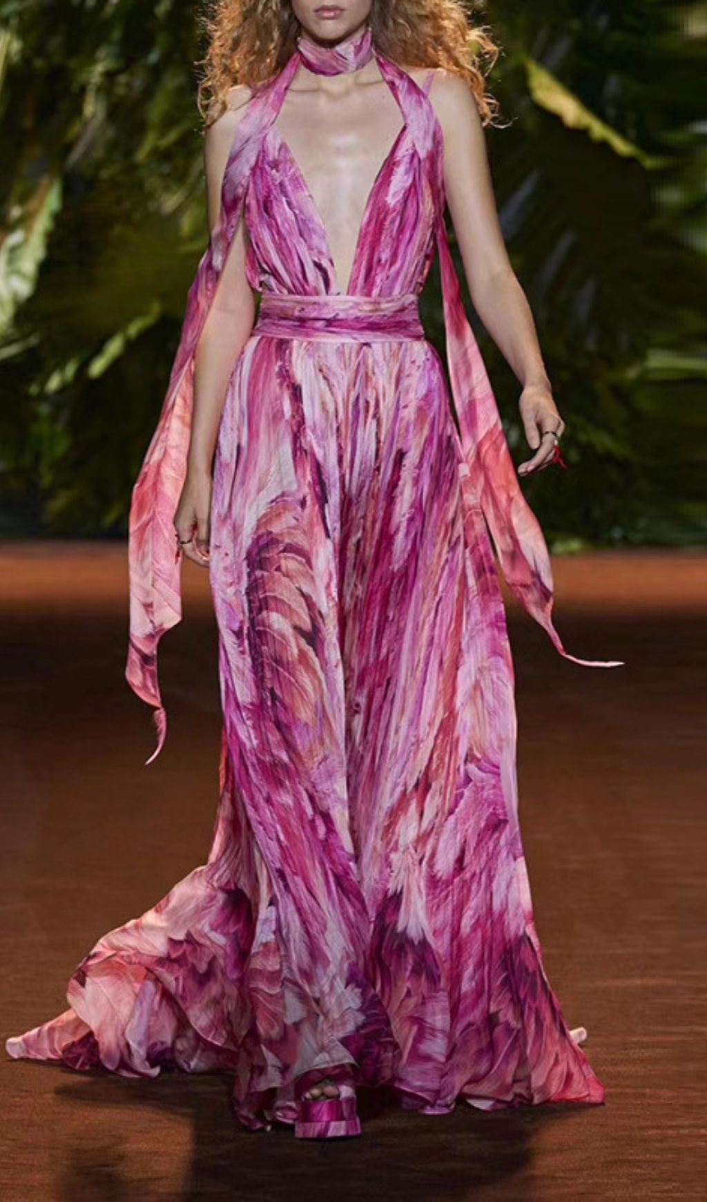 Etana Pink Printed V-Neck Maxi Dress