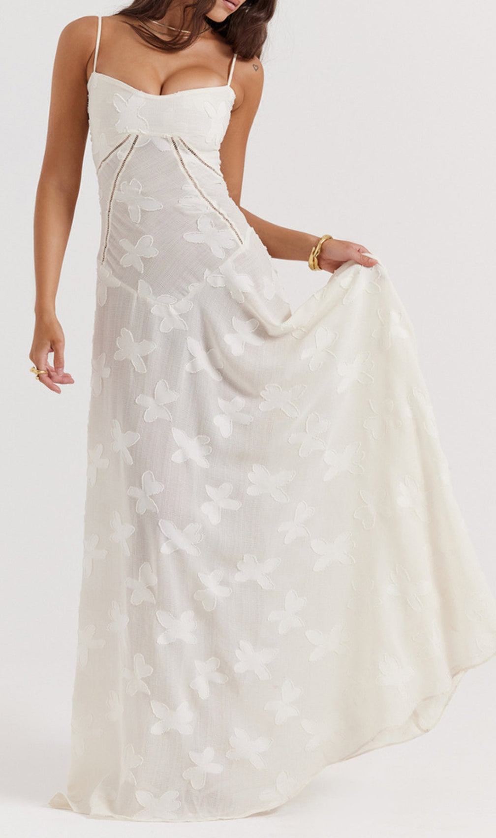 Billie Cream Floral Lace Back Maxi Dress