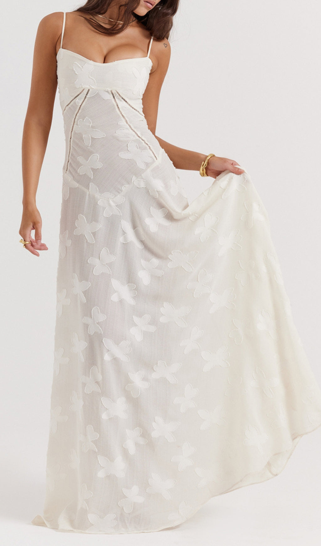 Billie Cream Floral Lace Back Maxi Dress