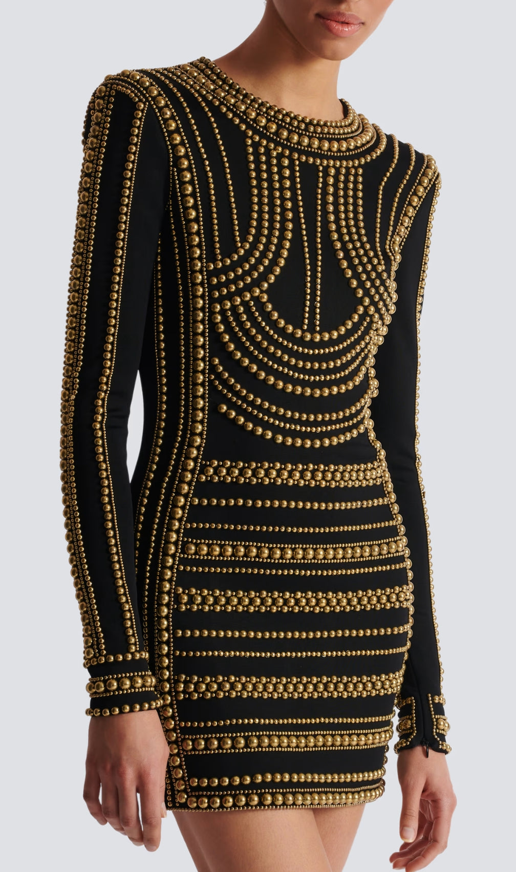 Bran Black Gold Bead-Embroidered Mini Dress