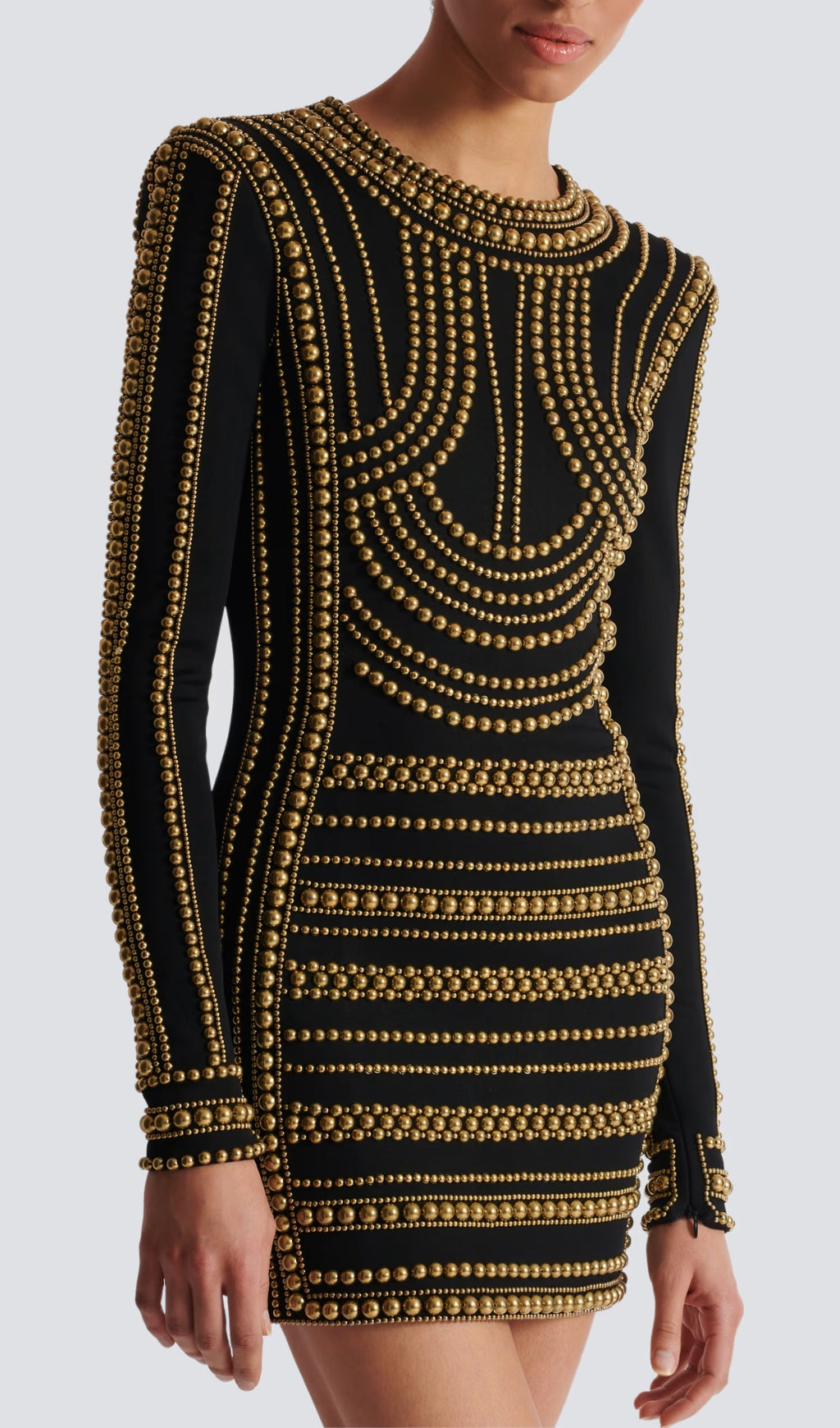 Bran Black Gold Bead-Embroidered Mini Dress