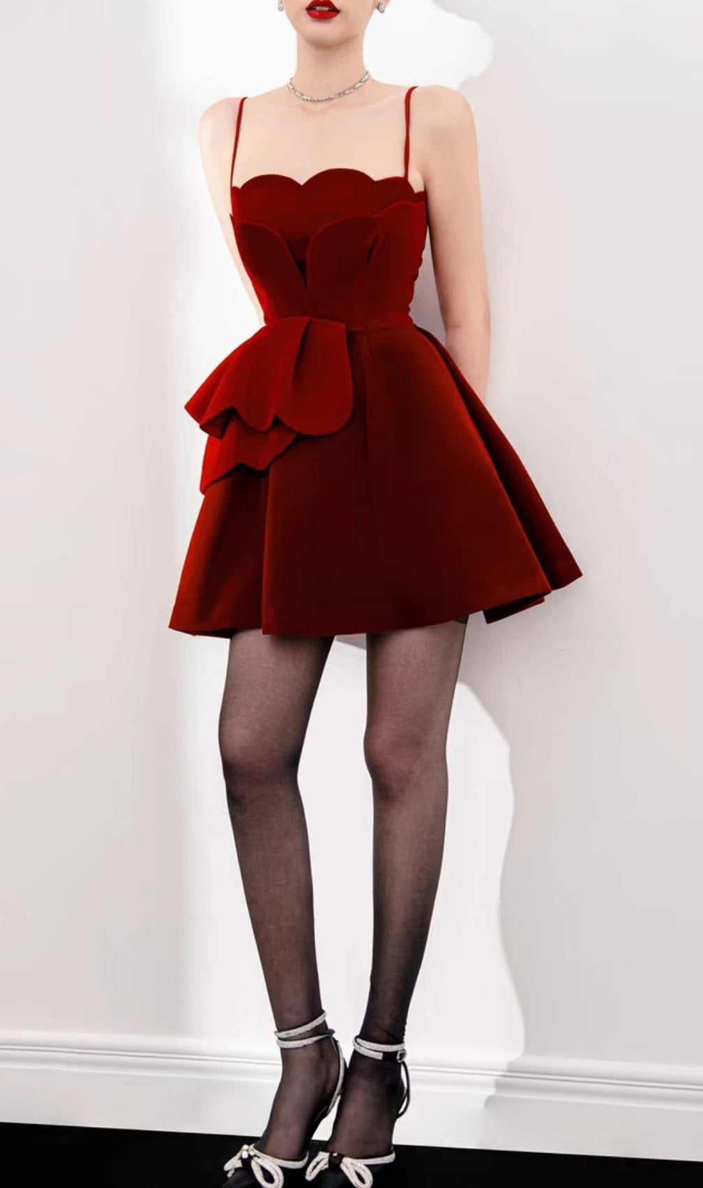 Keona Red Velvet Scallop Mini Dress - Luxe Party & Cocktail Attire for Women