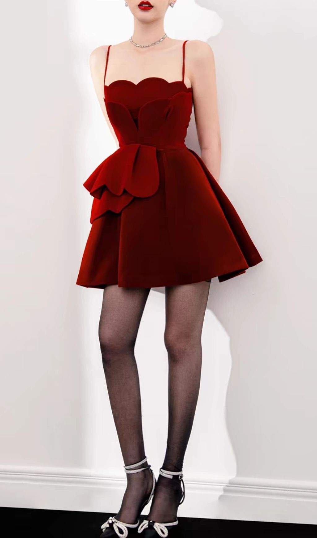 Keona Red Velvet Scallop Mini Dress - Luxe Party & Cocktail Attire for Women