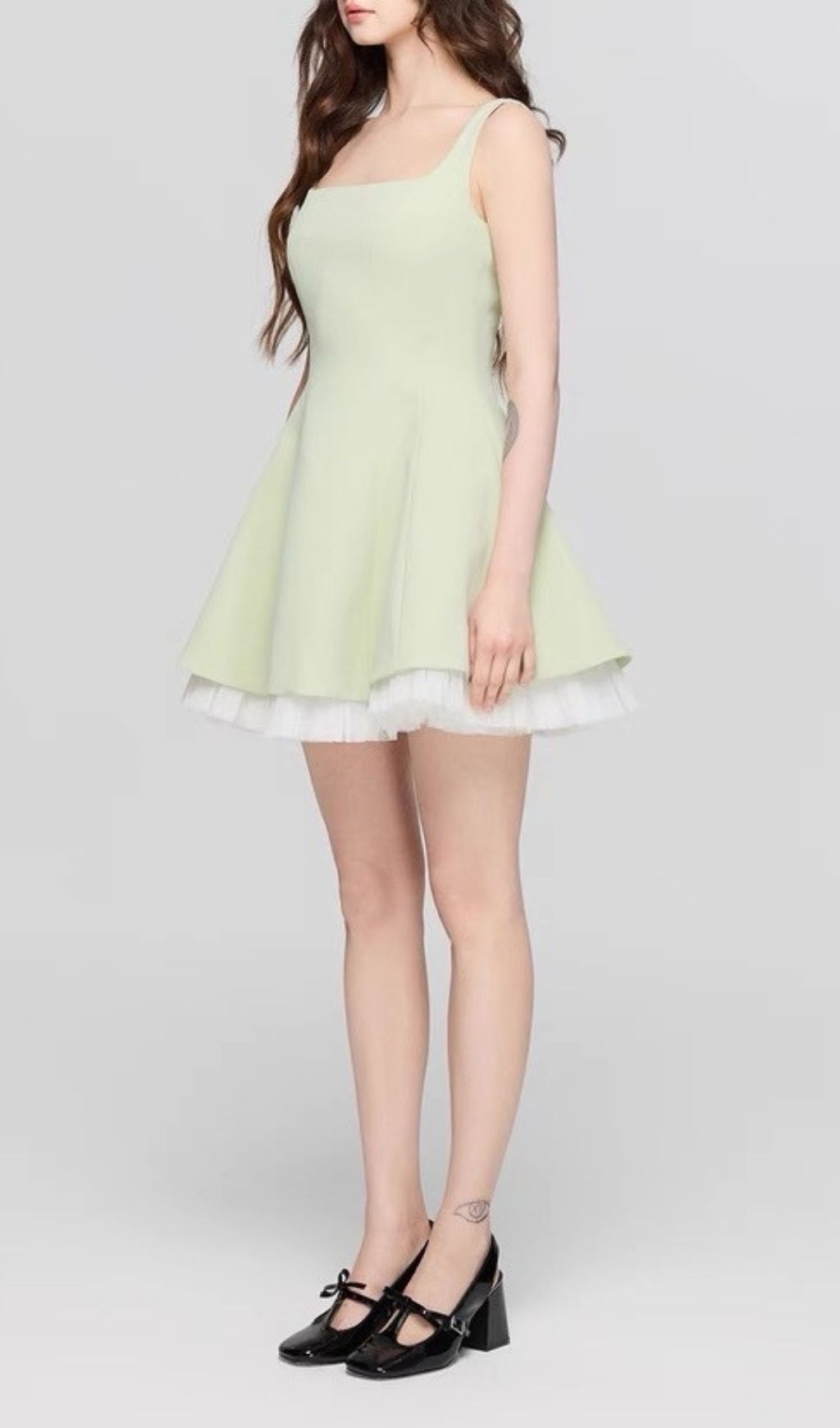 Karlie Chic Sage Green Square Neck Fit & Flare Mini Dress