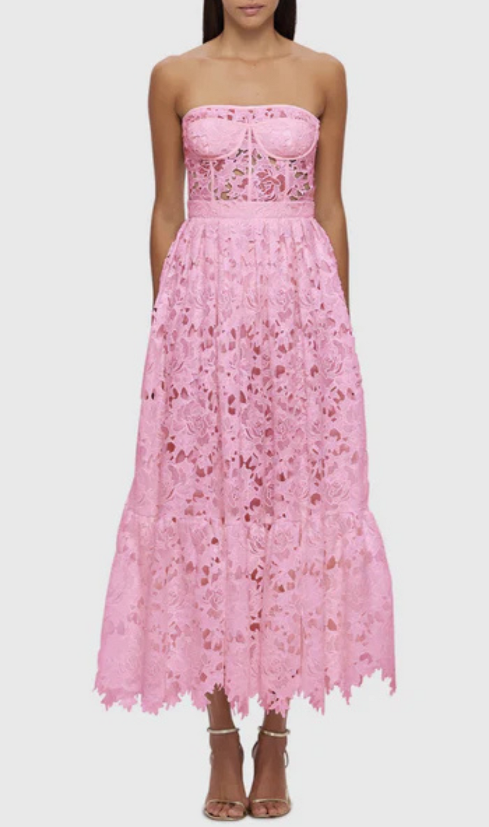 Aris Pink Lace Bustier Maxi Dress