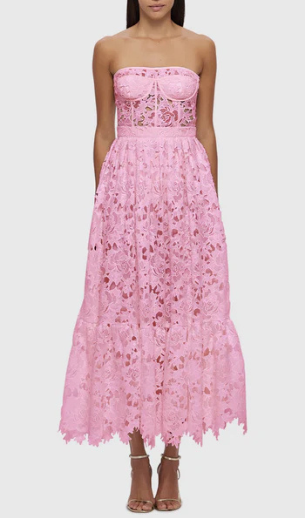 Aris Pink Lace Bustier Maxi Dress