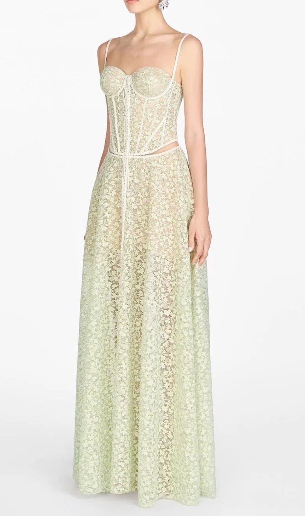 Albinia Mint Floral Corset Maxi Dress