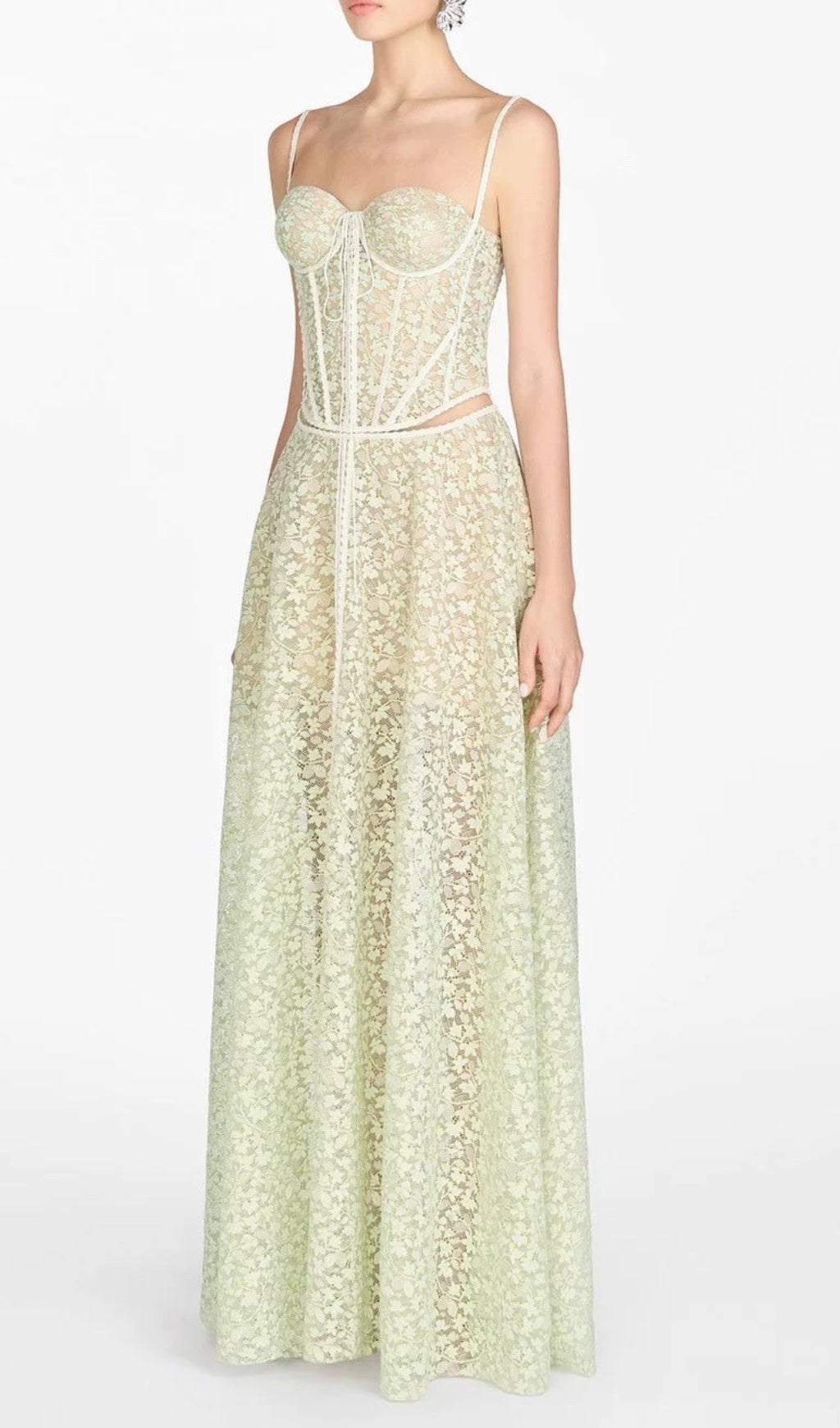 Albinia Mint Floral Corset Maxi Dress