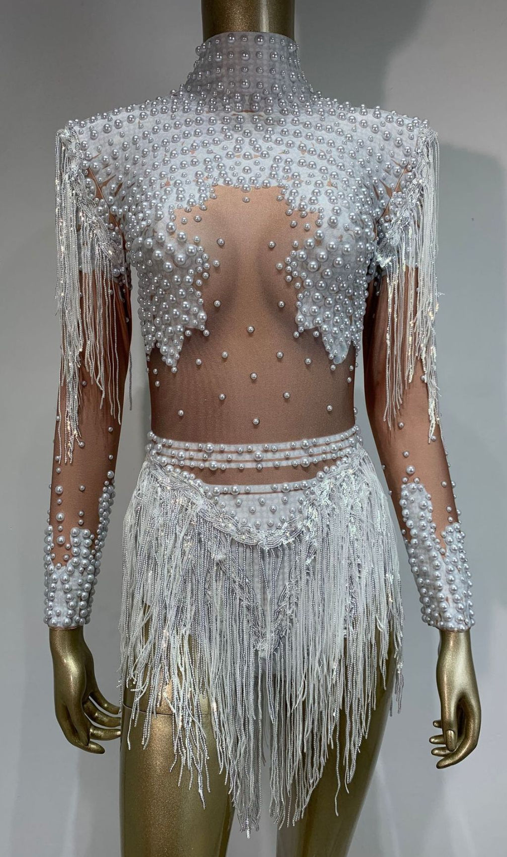 Fukiko White Beaded Tassel Bodysuit