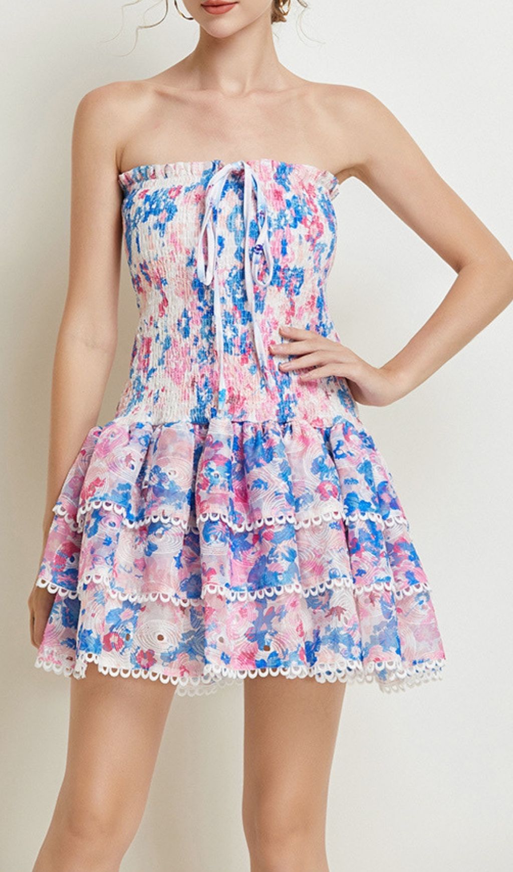 Kamilla Vibrant Floral Halter Tiered Mini Dress - Boho Chic Summer Essential