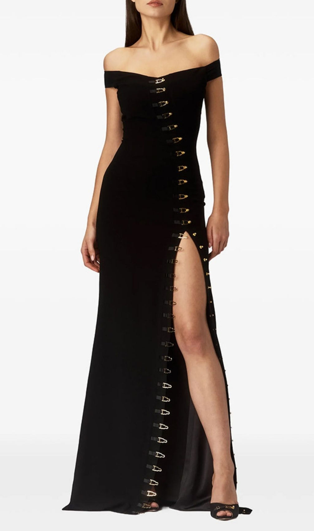 Kylen Off-Shoulder Metal Buckle Maxi Dress
