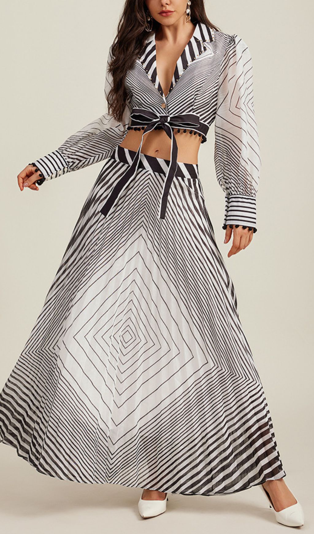 Gwylan Chic Geometric Striped Two-Piece Maxi Set
