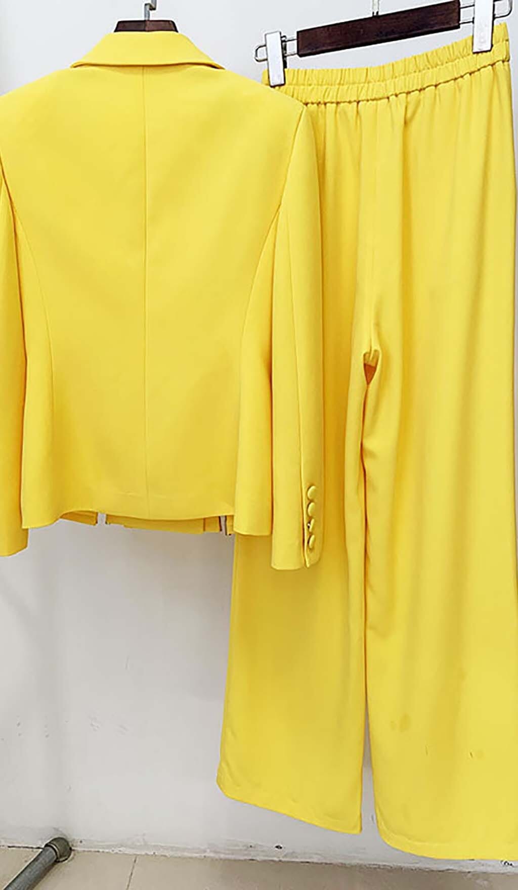 Crystal Trim Cutout Jacket Suit In Yellow