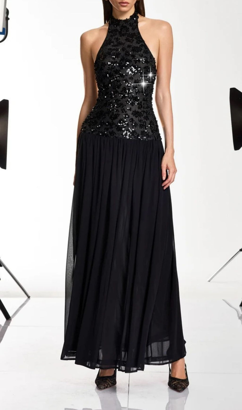 Keliro Women's Halter Neck Sequin Maxi Dress - Elegant Evening Gown