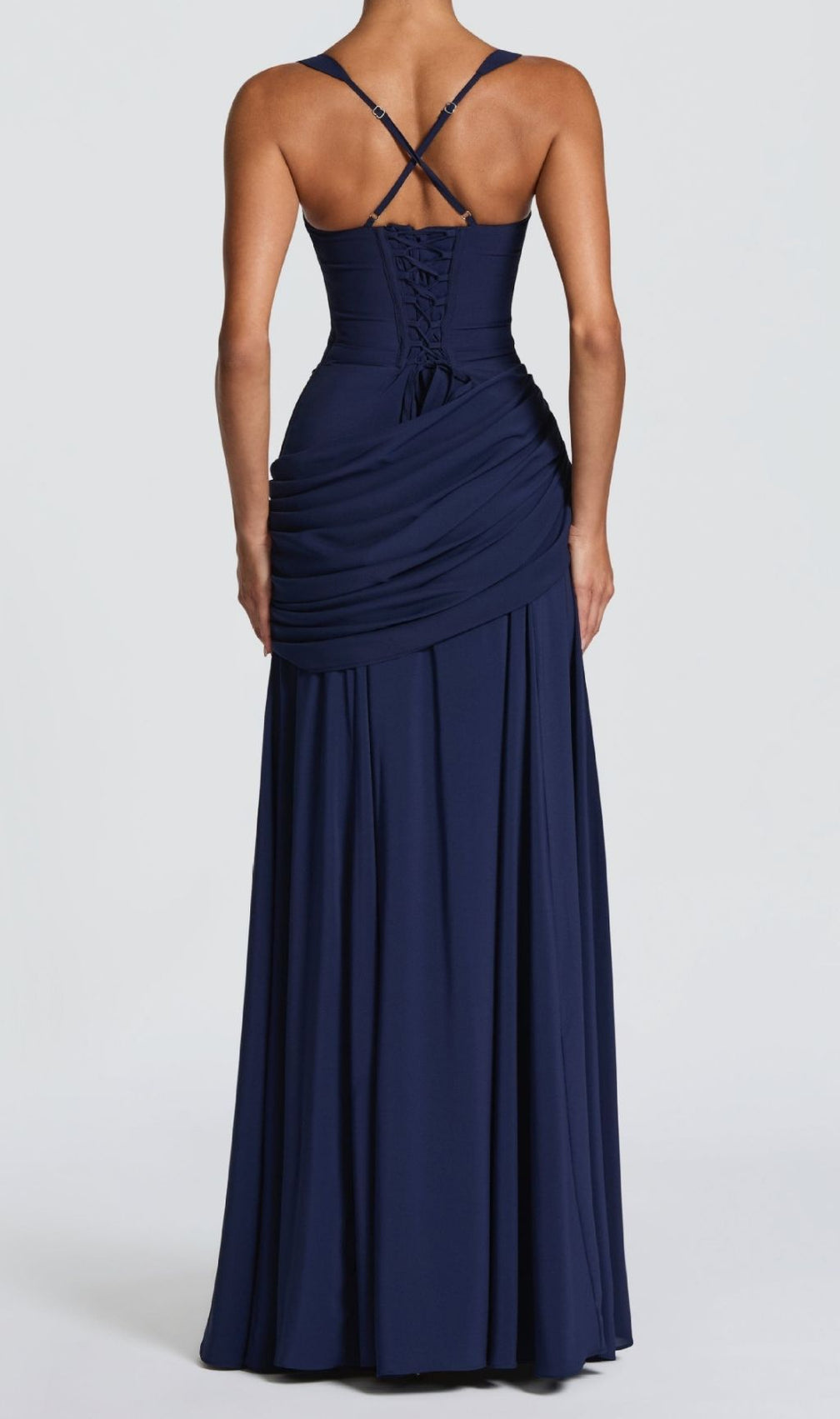 Kellie Navy Strappy Ruched Maxi Gown - Elegant & Figure-Flattering Evening Dress