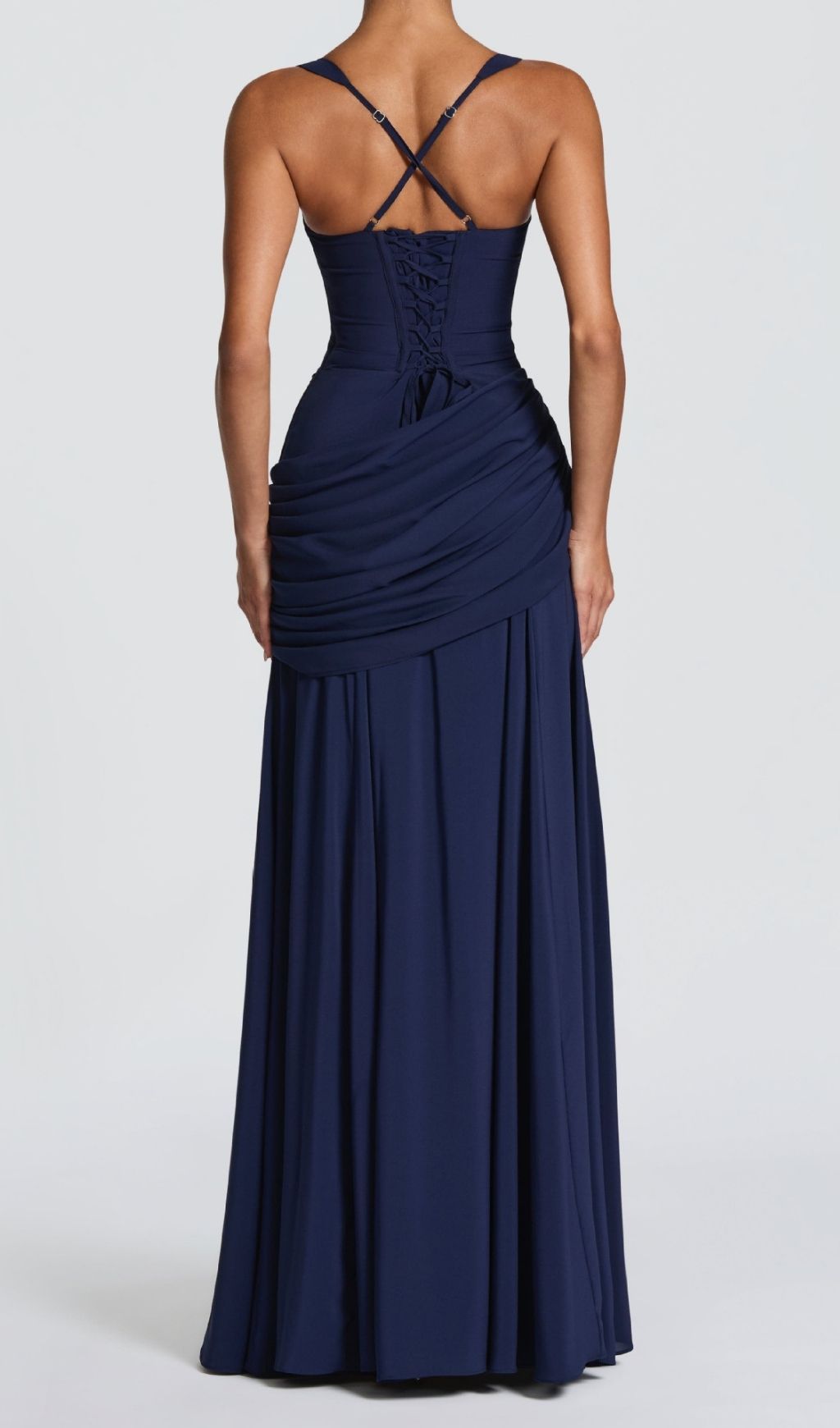 Kellie Navy Strappy Ruched Maxi Gown - Elegant & Figure-Flattering Evening Dress
