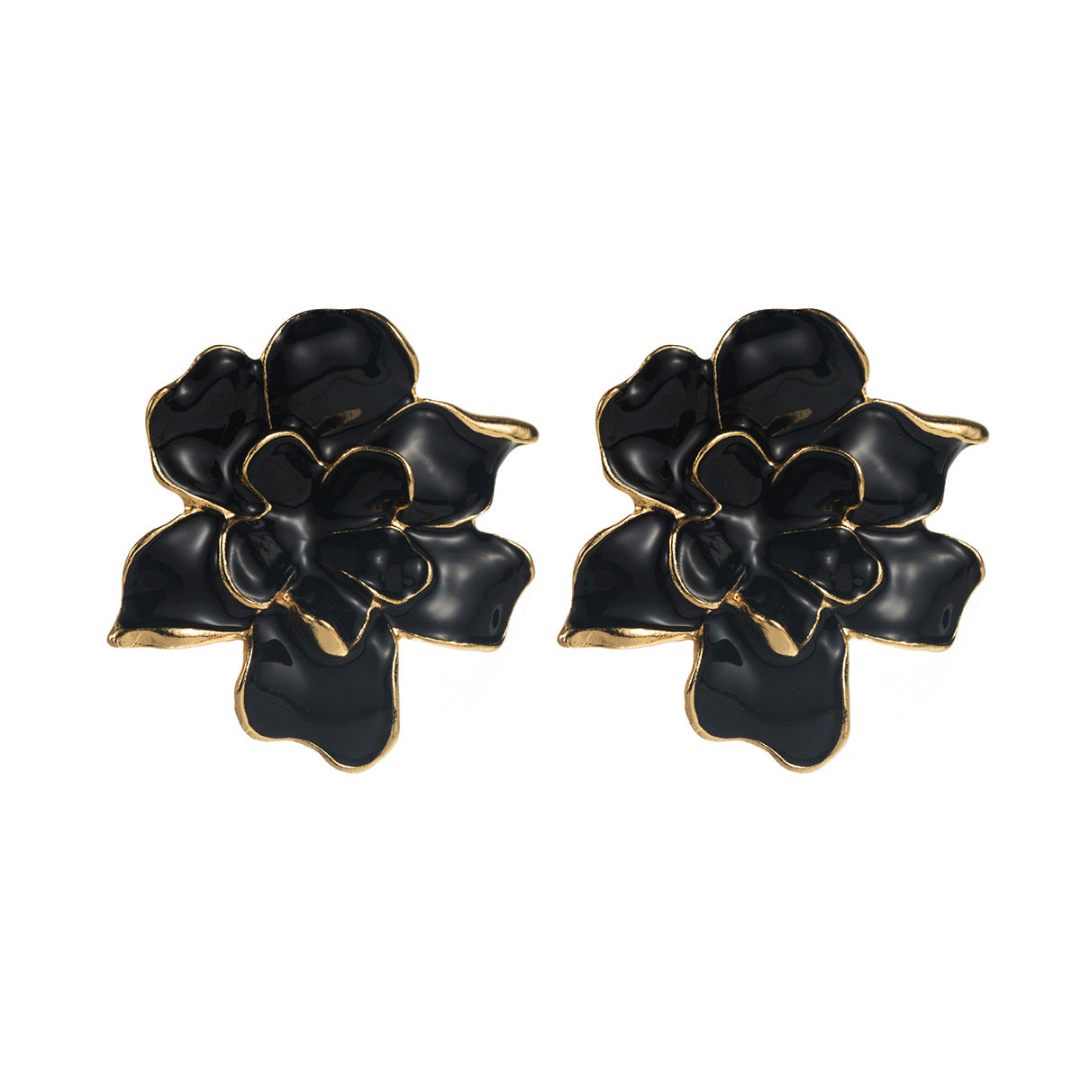 Julisha Black & Gold Floral Statement Earrings - Elegant Bloom
