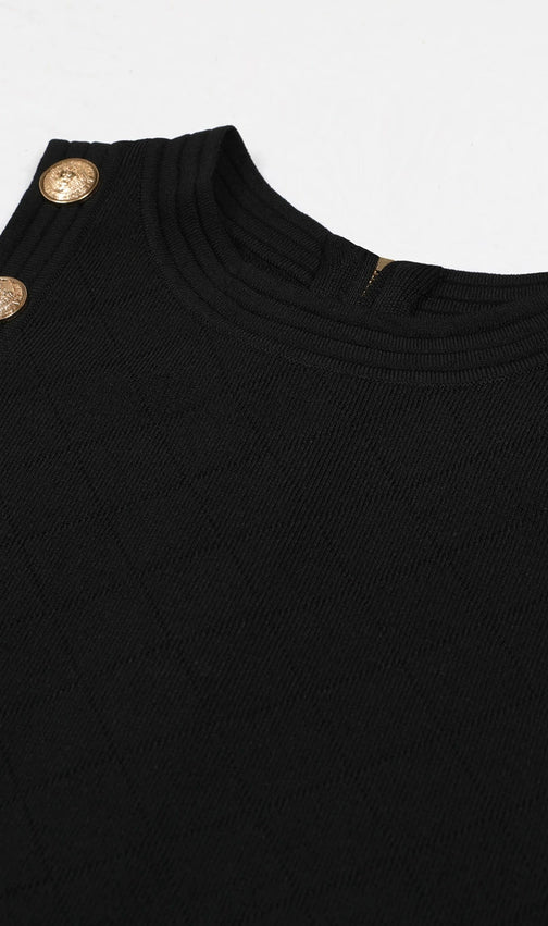 Kimber Chic Black Halter Knit Mini Dress | Gold Button Detail