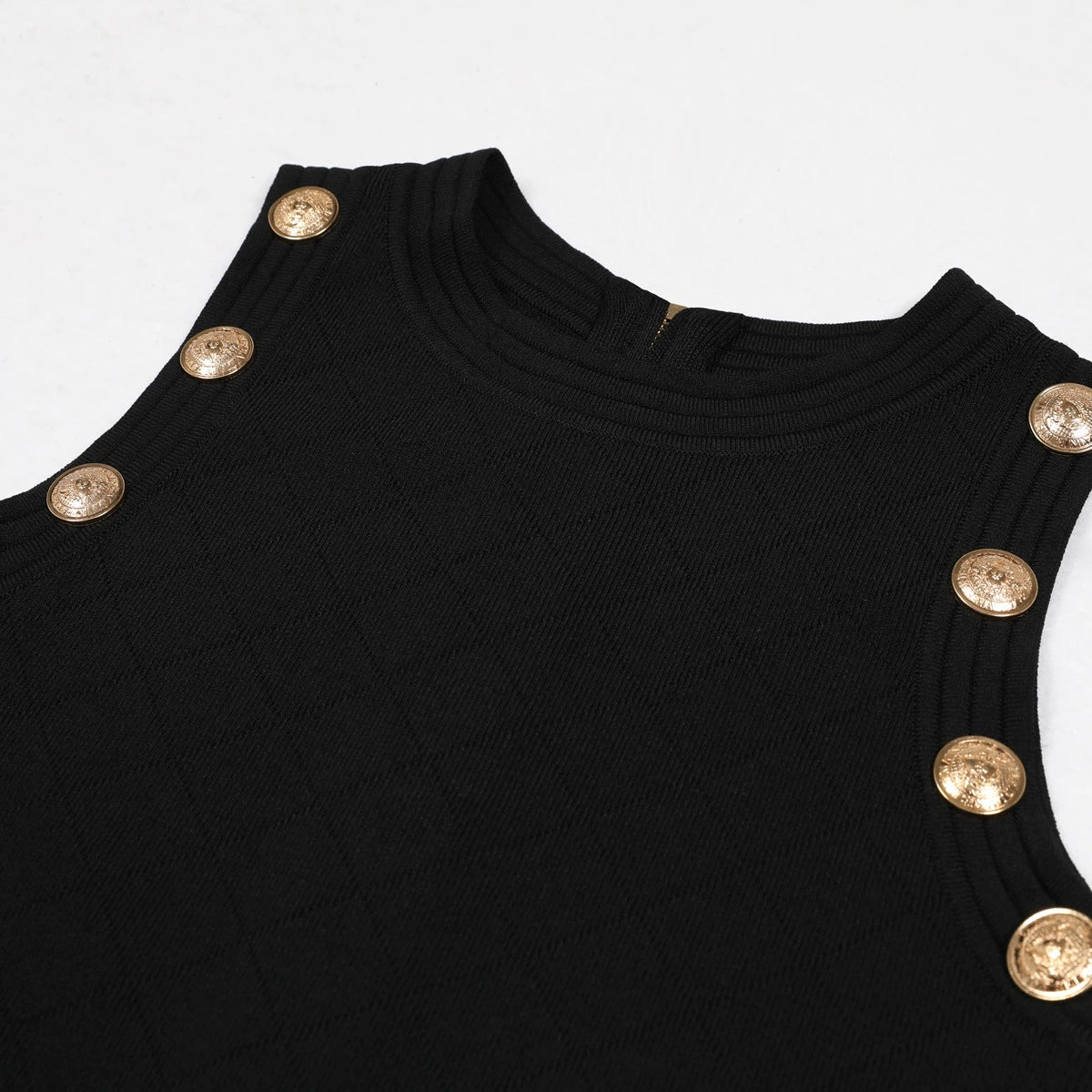 Kimber Chic Black Halter Knit Mini Dress | Gold Button Detail