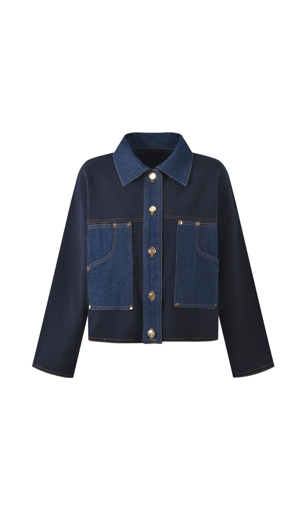 Chic Two-Tone Denim & Knit Blend Cardigan Jacket for Women
