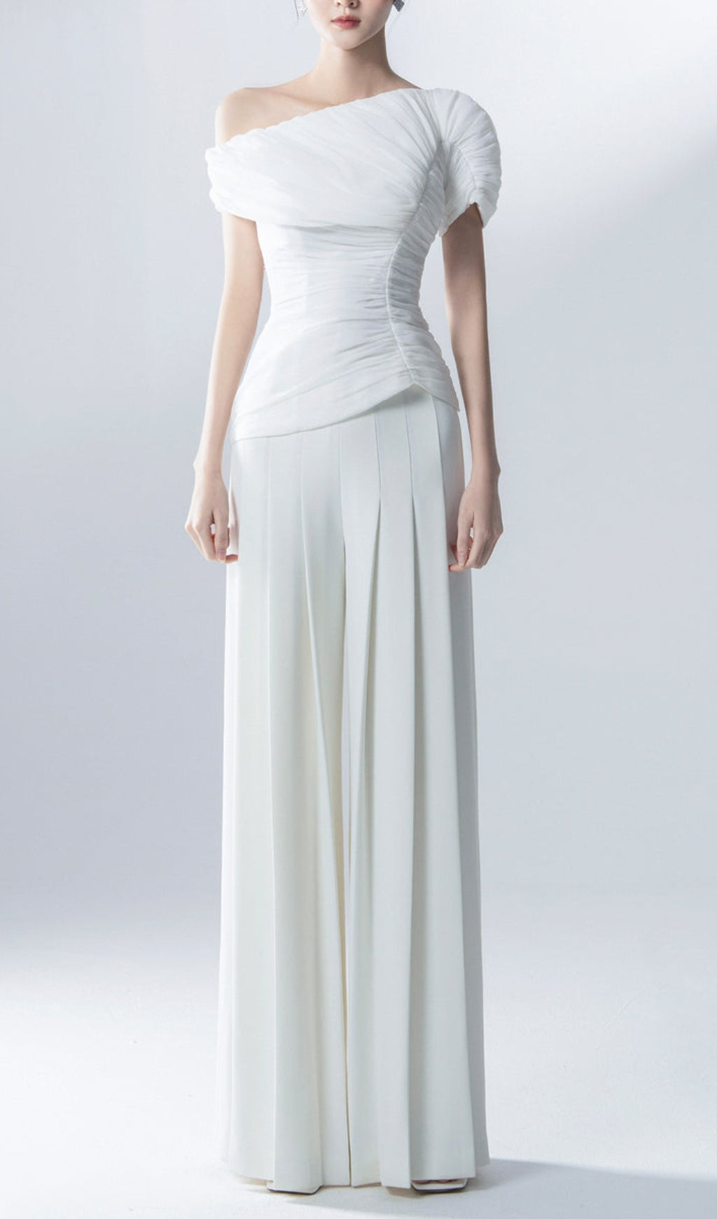Aviva White Feather Pleated Two-Piece Suit