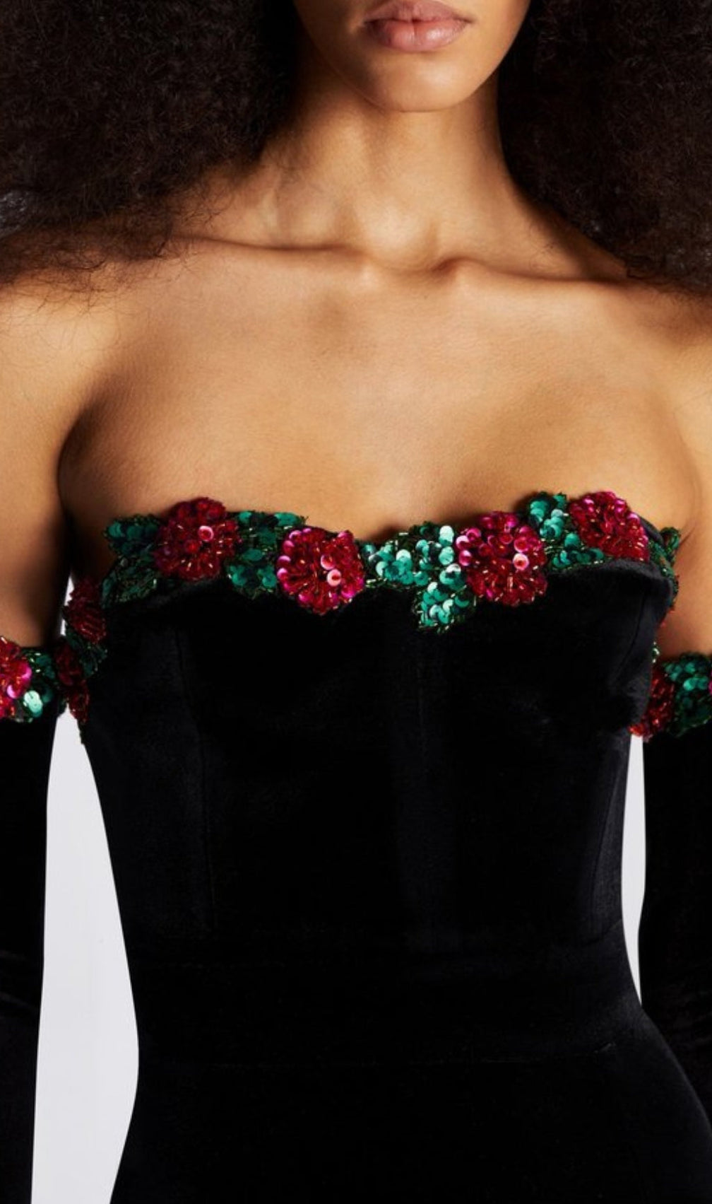 Anomie Floral Detail Midi Velvet Dress