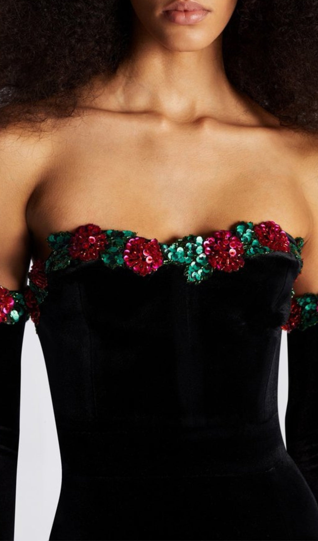 Anomie Floral Detail Midi Velvet Dress